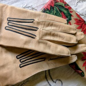 Antique Children Gloves Edwardian Tan Leather Christmas Paper Gift Box