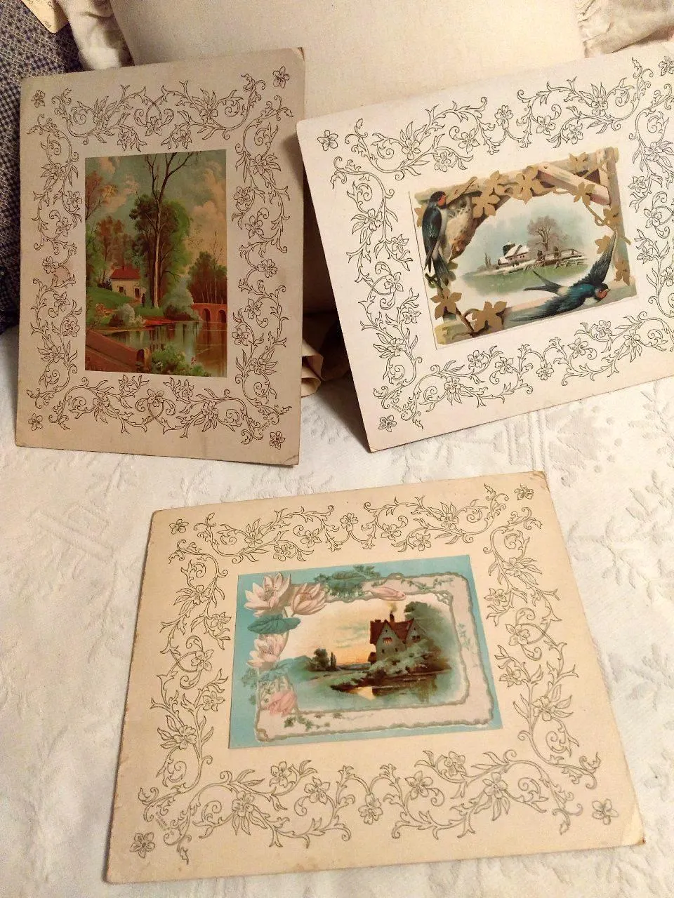 3 Greeting Cards Gibson Co Victorian Lithograph 1870s to 1890s