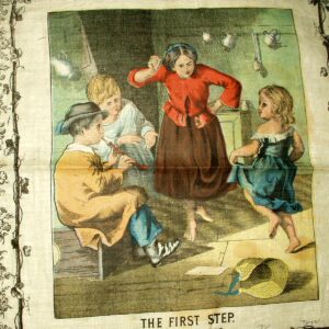 Vintage 1880 Handkerchief Chromolithograph Printed Children Hanky Learning To Dance
