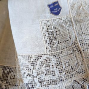 Vintage Handkerchief White Linen Lace Edging Unused Original Tag