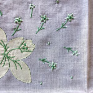 Madeira Applique Embroidery Hanky Green Yellow Flowers Handkerchief