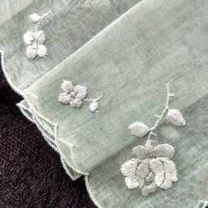 Mint Green Handkerchief Vintage Hanky Swiss Label Rose Flowers Border