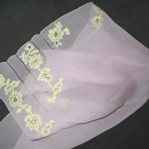 Vintage 1930 Lavender Chiffon Handkerchief Scarf Lace Applique Drawn Thread