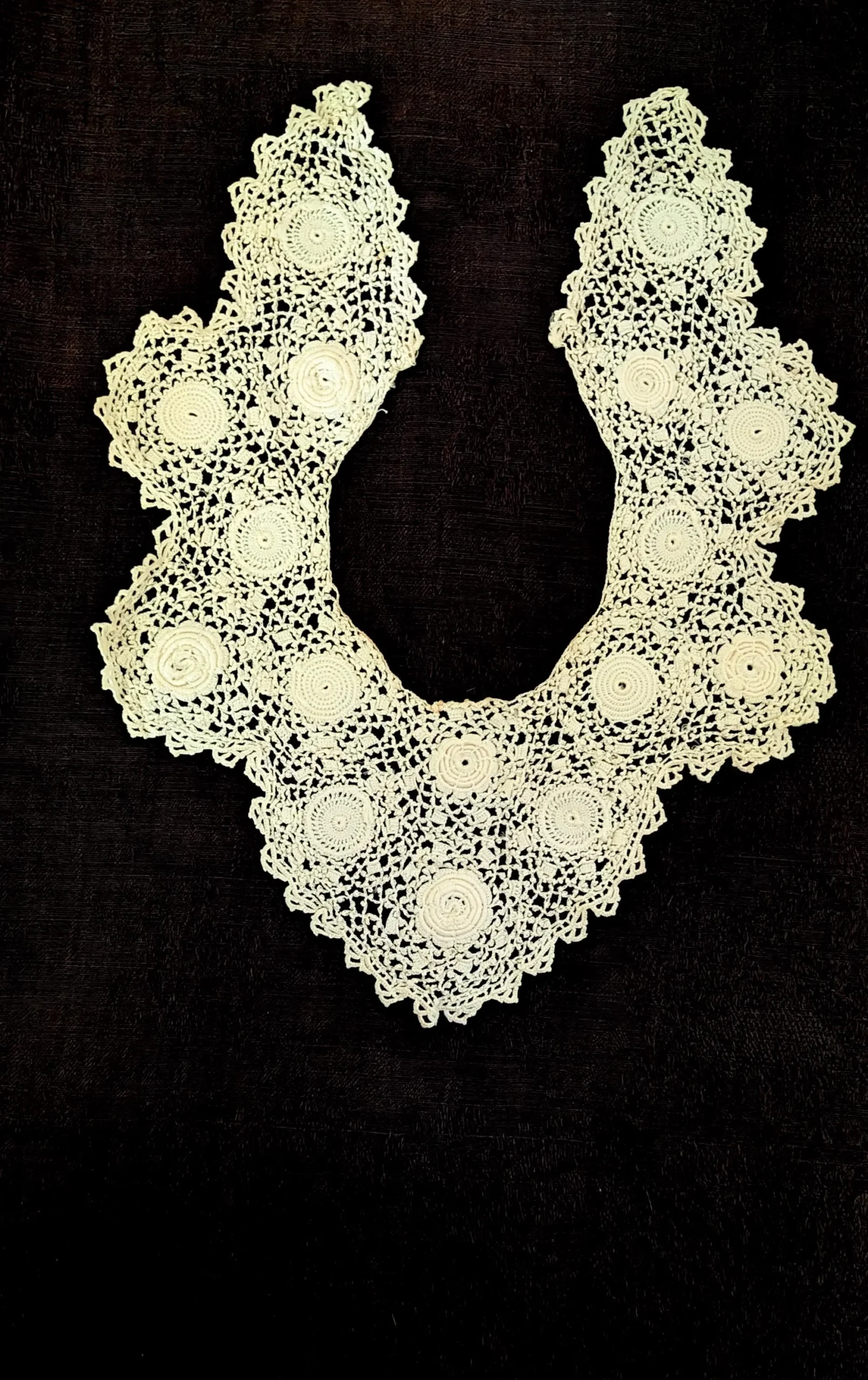 Vintage Irish Crochet Dress Collar Rosette Motif Edwardian 1920s