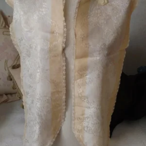 Victorian Lappet Collar Silk Woven Embroidery Ribbon Cream Gold