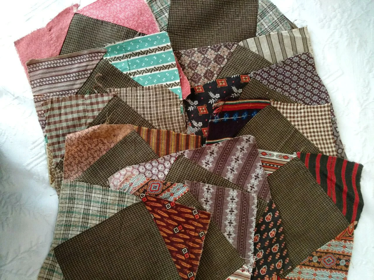 56 Quilt Blocks Hand Stitched Pieced Calico Fabrics 19th Century Victorian