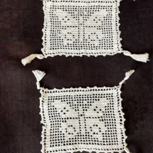 Vintage 1900 Crochet Butterfly Doily Tidy Vanity Dresser Scarf Tassel