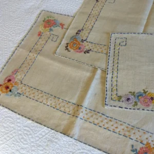 Vintage Antimacassar Doily Embroidered 1920's Chair or Vanity Set Unused 4 Pieces