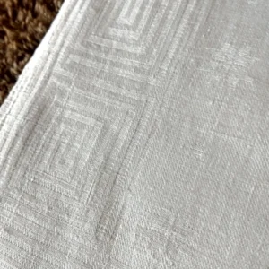 Victorian Linen Napkin Edwardian Antique Damask Large Size Snow Flake Greek Key Border