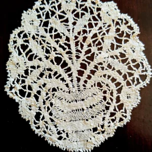 Antique Doily Victorian Hand Bobbin Lace Flower Vase Insertion Motif
