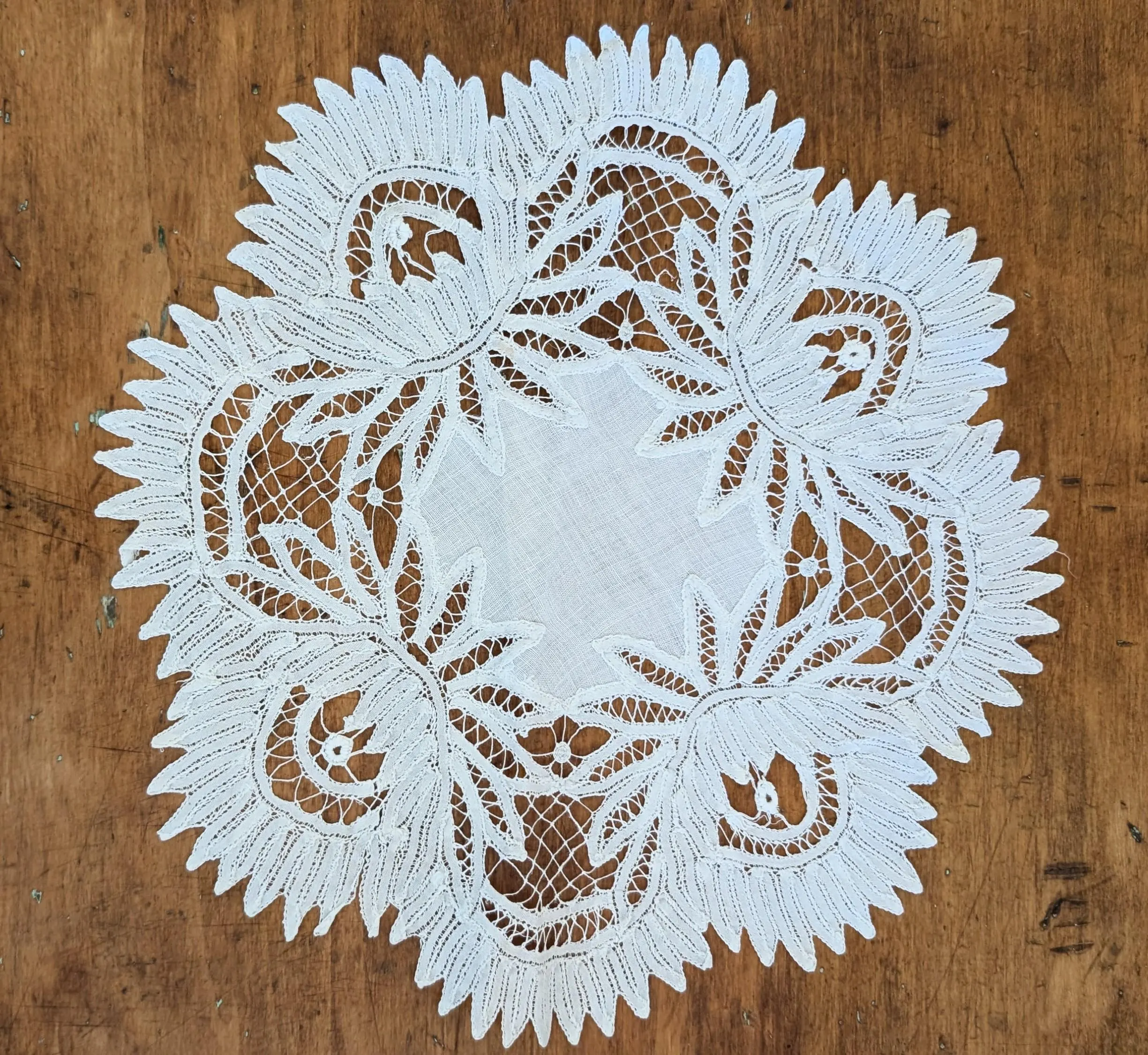 Antique Battenburg Doily 11" Tape Lace Flower Motif 1900's Edwardian