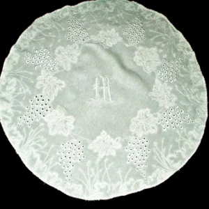 Antique Mountmellick-Style Whitework Monogram M Embroidered Table Doily