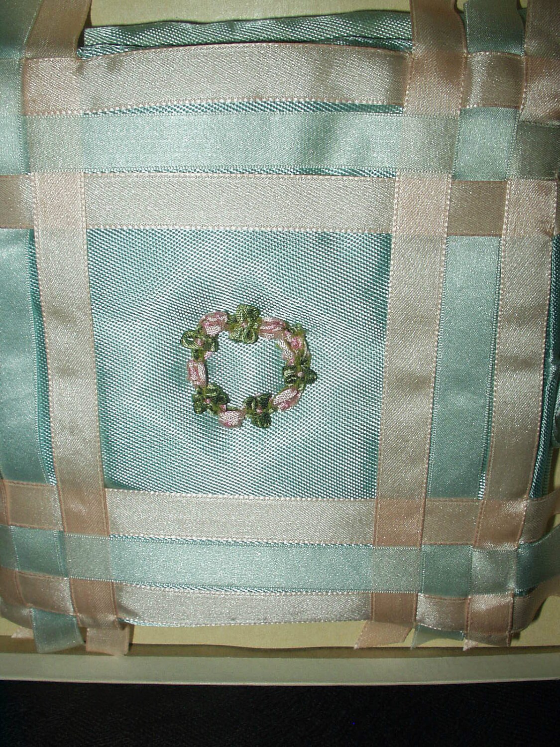 Vintage 1920 Flapper Era Unused Blue and Pink Handkerchief Foldover Case Original Box