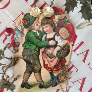 Antique Christmas Paper Scrap Ornament Children Tinsel Vintage Tree Decoration 1900's