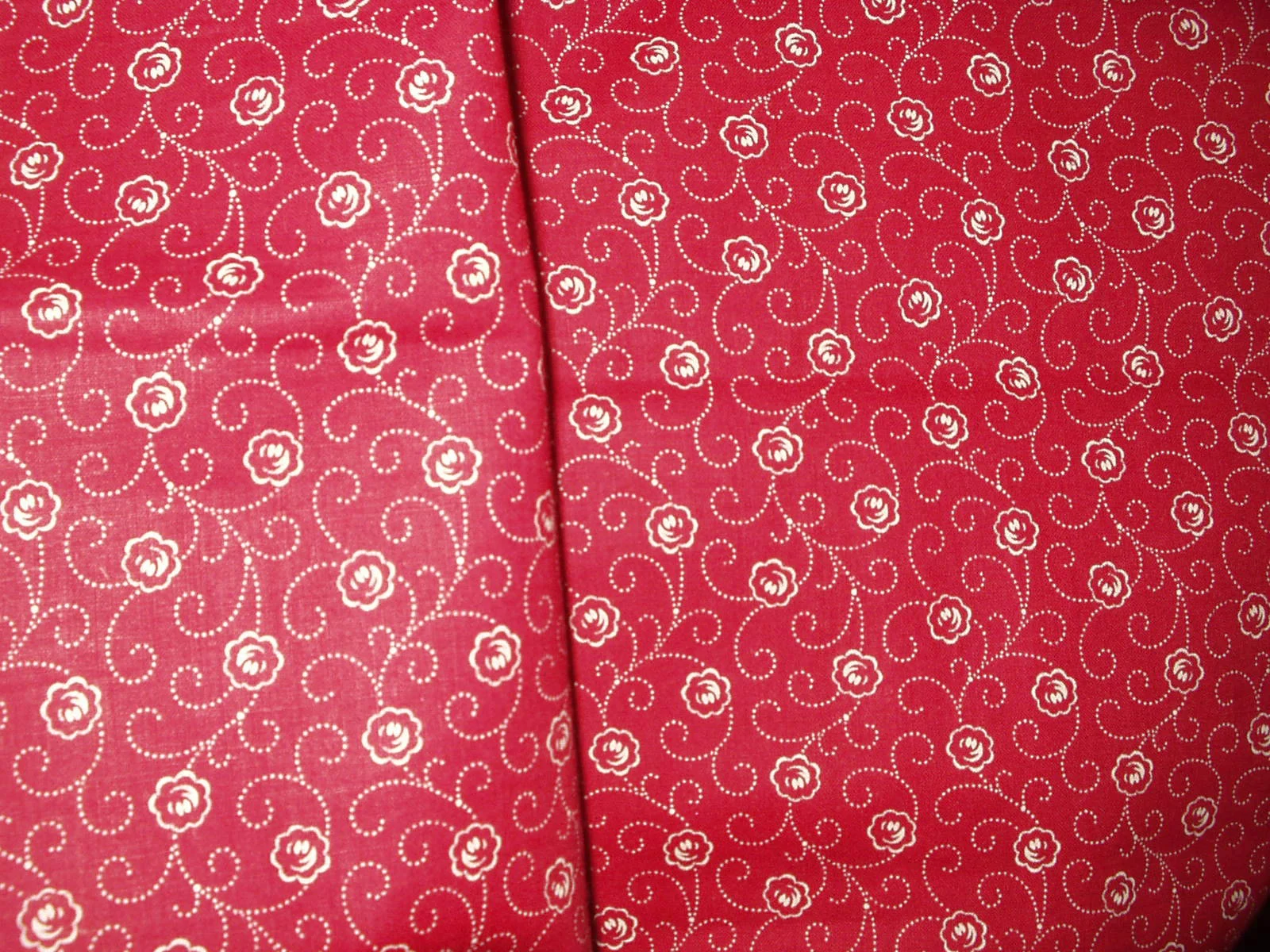 1900s Calico Fabric: Maroon & White Floral Print, Vintage Quilting Cotton
