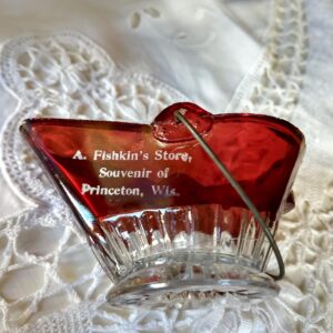 Victorian 1890 Ruby Red Flash Glass Coal Scuttle Match Holder Princeton Wisconsin