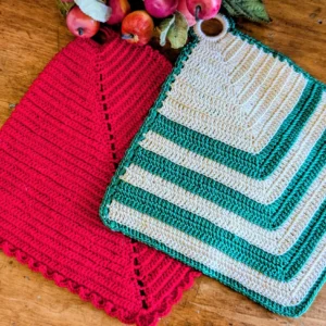 2 Hot Pad Kitchen Crochet Pot Holders Vintage 1950's Unused Christmas Red And Green