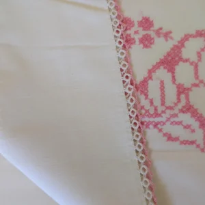 X Stitch Pillow Case Rose Flower 1940's 1950's Cross Stitched Embroidery Single Case
