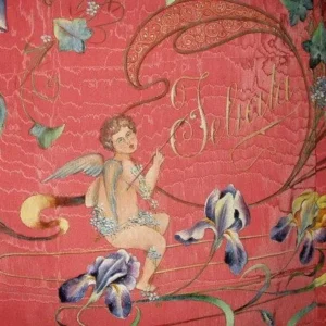 Edwardian Cherub Tapestry, Art Nouveau Moire Wall Hanging Plus Lingerie Case