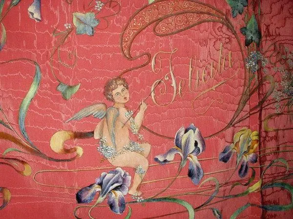 Edwardian Cherub Tapestry, Art Nouveau Moire Wall Hanging Plus Lingerie Case