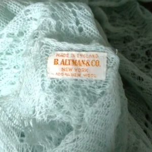 Vintage Wool Knit Baby Shawl Blanket Altman NY Made In England Tag Label