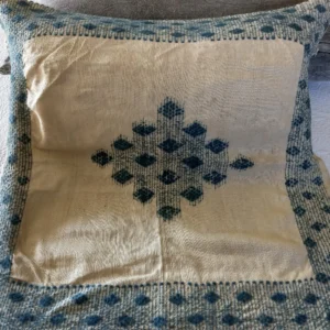 Sham Homepun Blue Wool Running Stitch Embroidery 1800s Bedding Pillow Cover