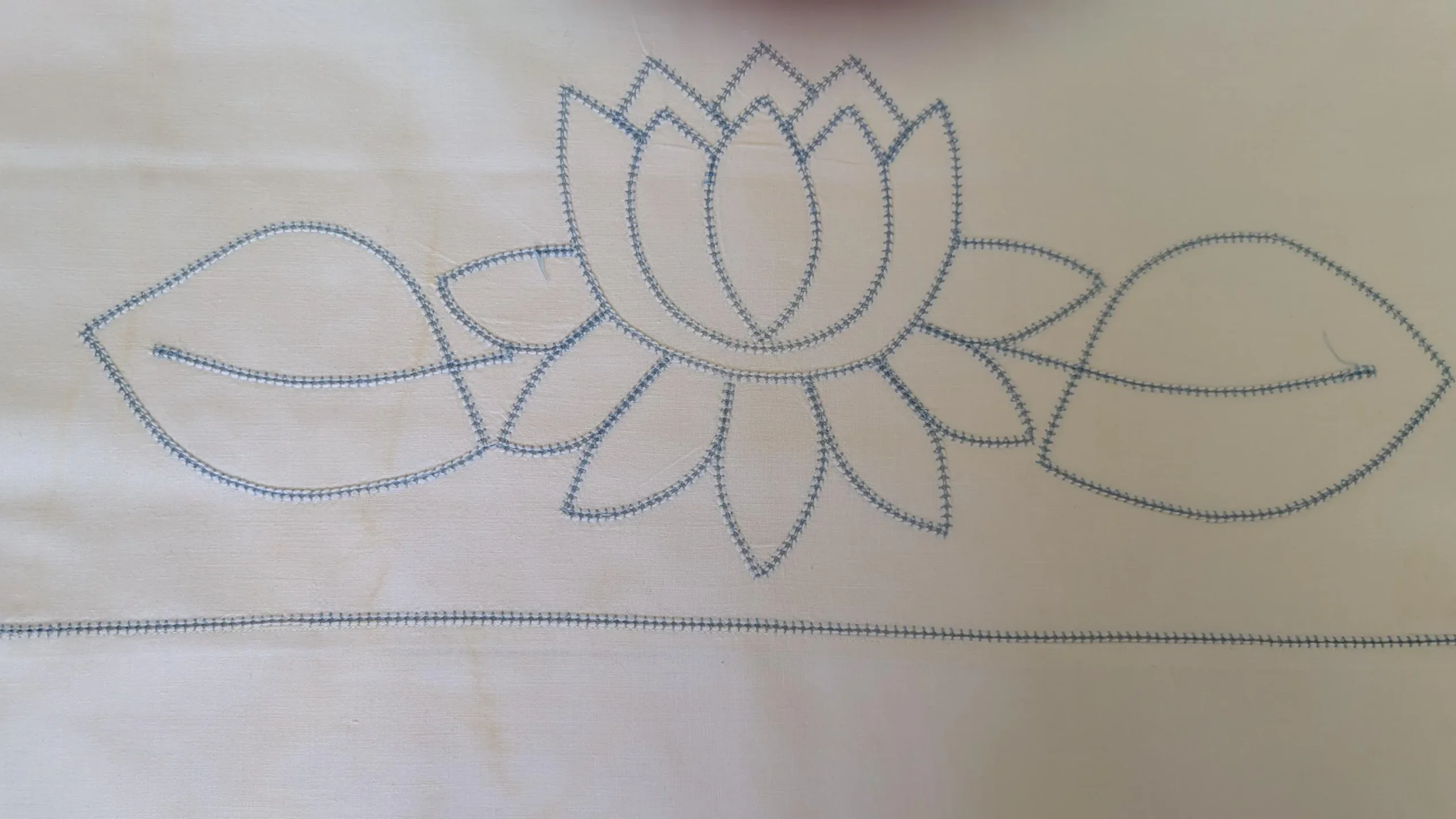 Vintage Pillowcase Single Blue Hemstitch Lily Pad Bed Linen