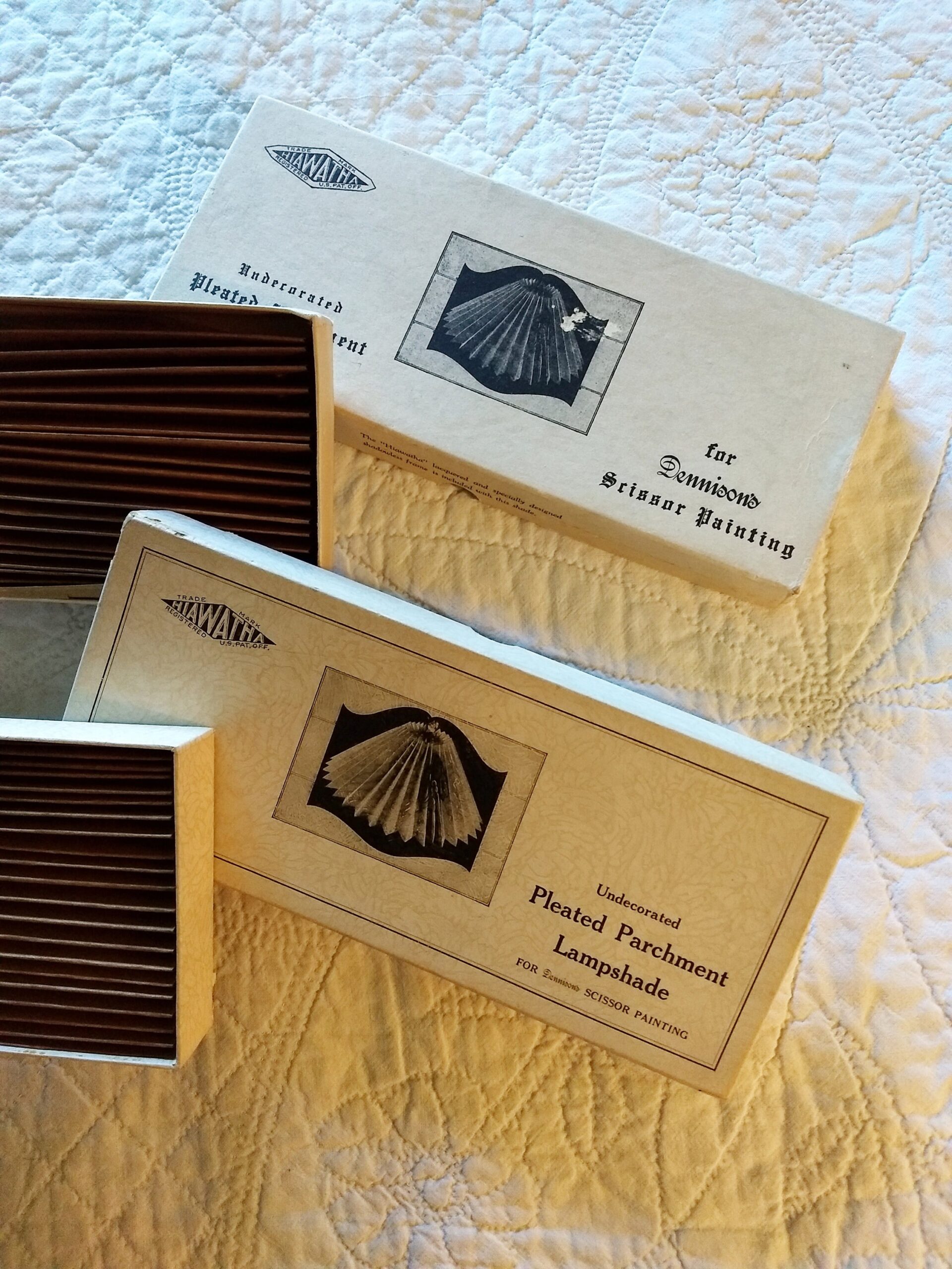 2 Hiawatha Parchment Lampshade Dennison Scissor Painting Crafts Vintage 1920's