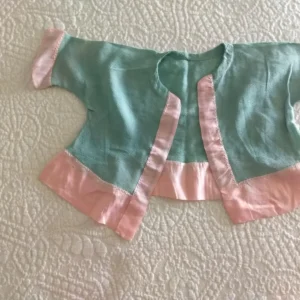 1920s Vintage Doll Combing Bed Jacket Home Sewn Silk Rayon Feather Embroidery