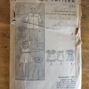Original 1923 Butterick Patsy Doll Pattern 443 Size 18 Inch Incomplete