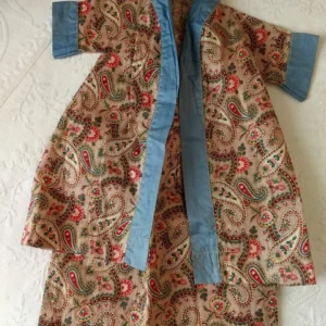 Antique Doll Dress Chintz Paisley Cotton Robe Wrapper Edwardian 1900 Home Sewn