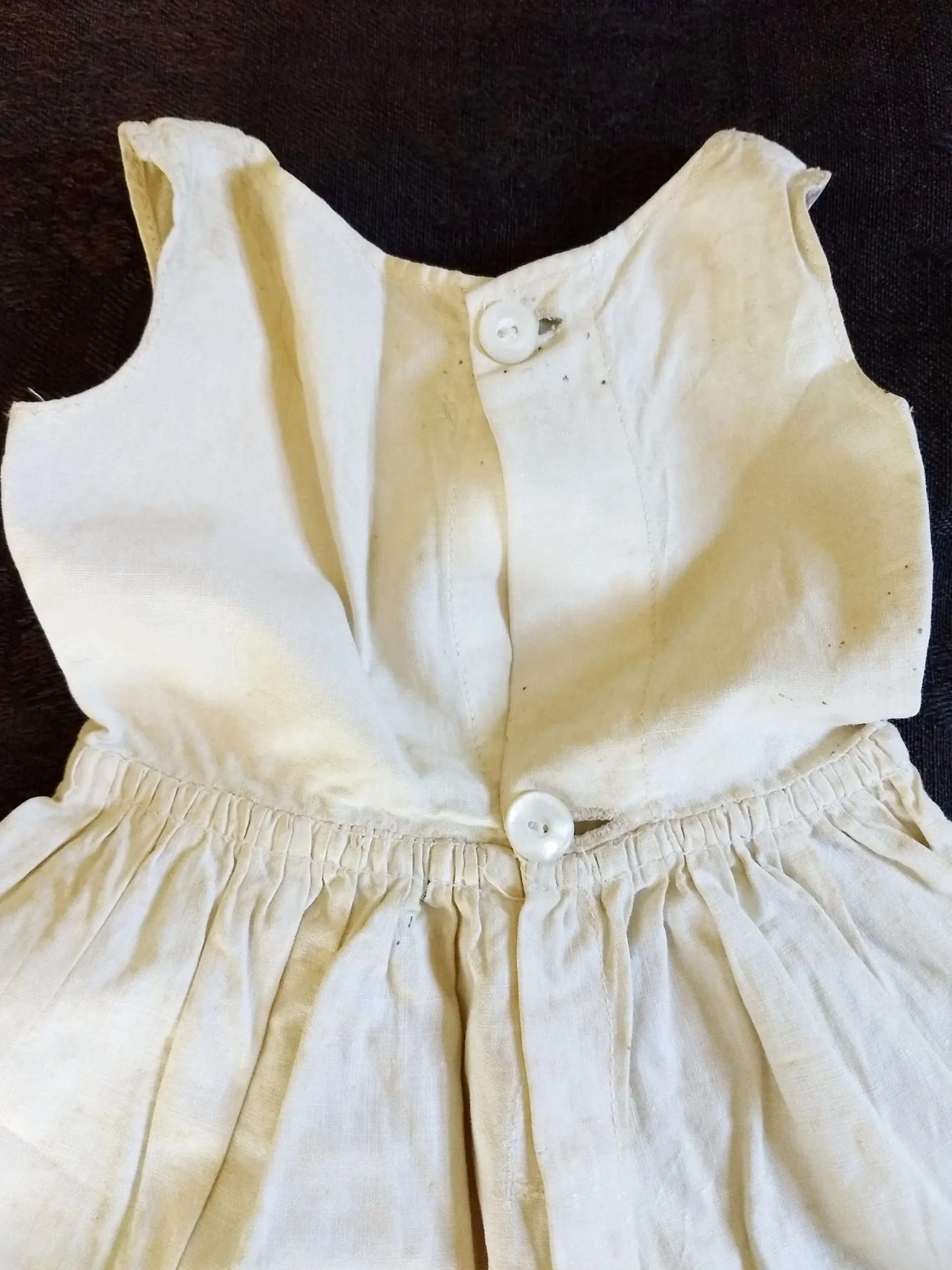 Vintage Doll Petticoat Full Slip Muslin Cotton Button Back Ruffle Hem 1900's 1910