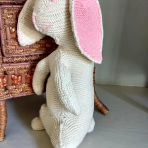 Hand Knitted Standing Bunny Rabbit Vintage 1940 Stuffed Toy Wool Yarn