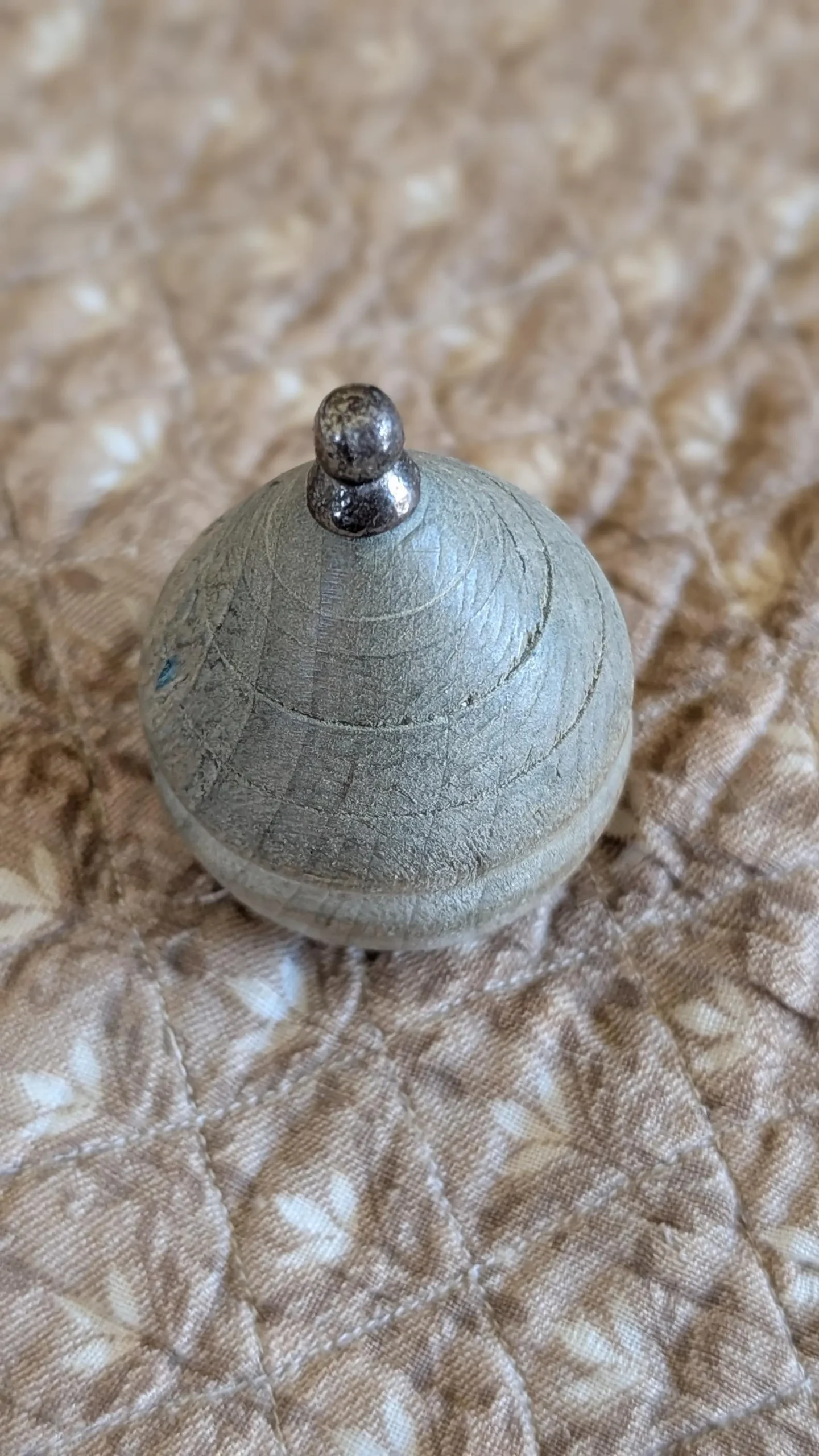 Toy Spinning Wood Top Old Green Teardrop Shape 1920 1930