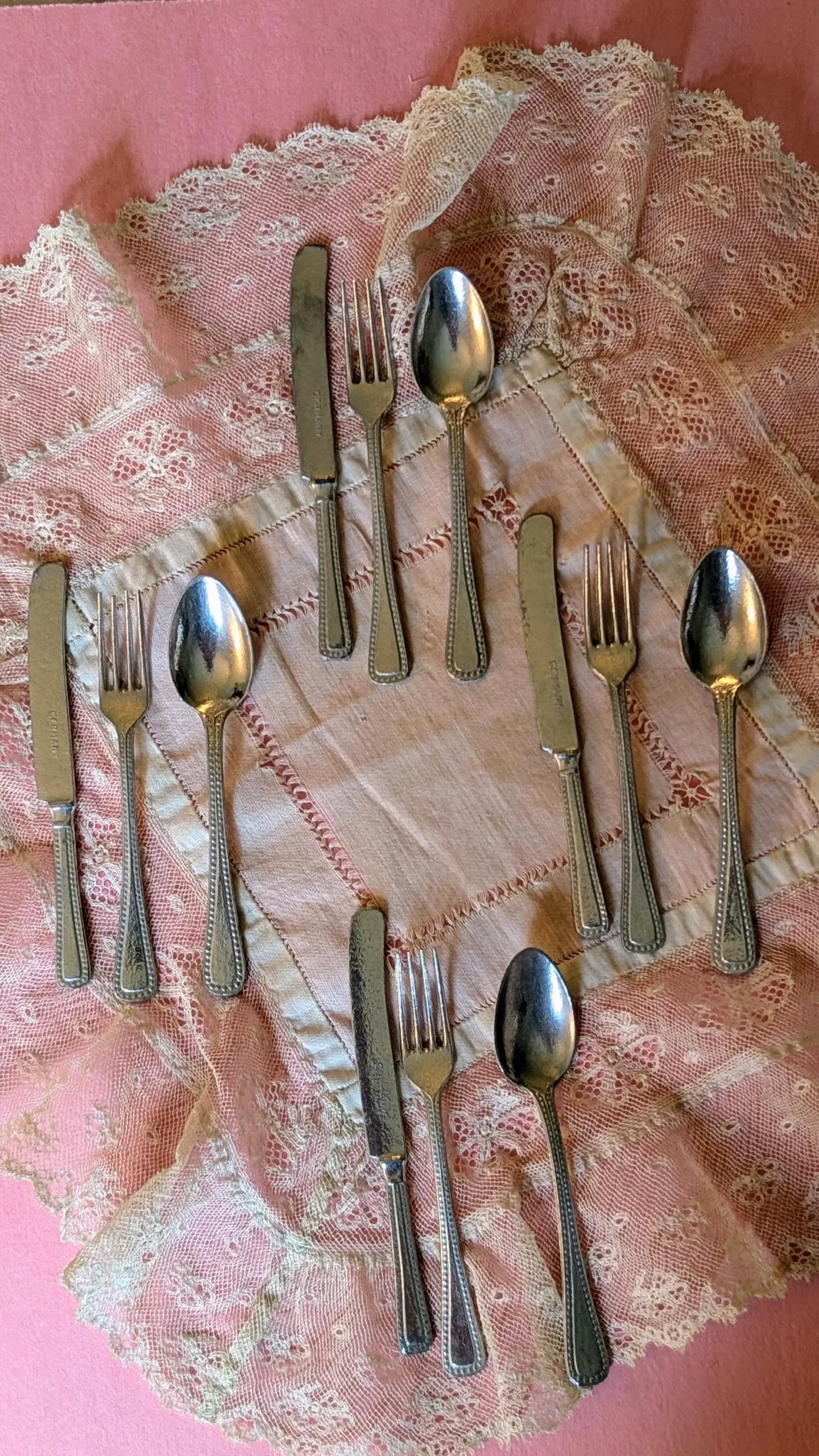 Children Toy Aluminum Silverware Flatware Four - Knife Fork Spoon vintage 1930's