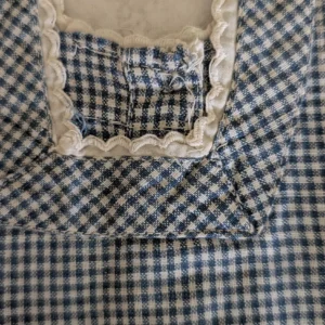 Doll Dress Homespun Blue White Check Fabric 1900's 1920's Home Sewn