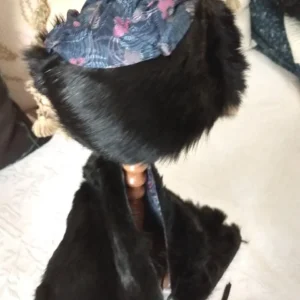 Vintage 1920s Doll Fur Cape Shawl Hat Flower Fabric Lining