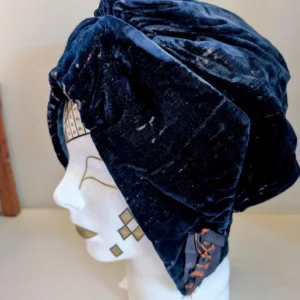 Antique Edwardian Ladies’ Velveteen Bonnet Handmade Indoor Winter Cap | Blue Velvet Flannel 1890–1910