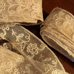 Vintage 1900's Lace Schiffi Flower Embroidery On Net Insertion Trim Used 4 Piece Lot