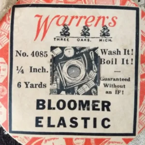 Antique Warrens Bloomer Elastic Sewing Notion Advertising Bolt Spool Roll
