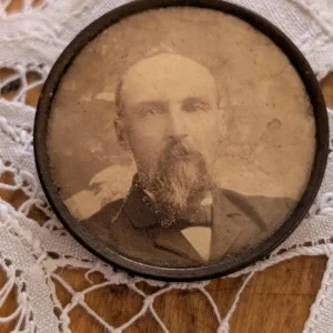 Late Victorian Mourning Memory Brass Photo Pinback Of Man