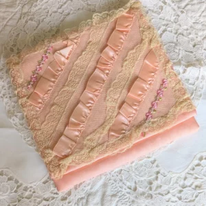 1920's Vintage Handkerchief Case Foldover Pouch Lace Ribbon Rosette Trim