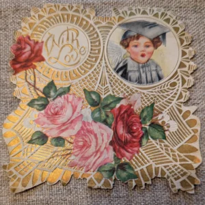 Vintage 1900s Paper Valentine Graduate Scholar Roses Motif Printed Verse Inside
