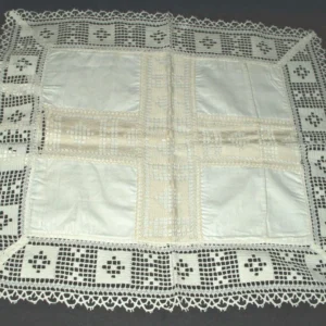 Victorian Crochet Pillow Cover: 1900s Edwardian White Cotton Bed Toss