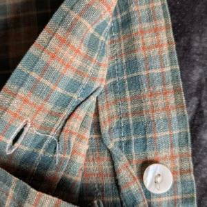 Antique 19th Century Homespun Linen Pillowcase, Blue Green Plaid with Red Stripe, Hand Stitched