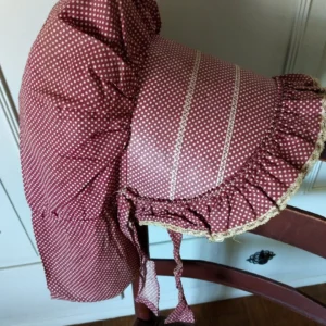 Antique Calico Dot Prairie Sunbonnet Farmhouse Country Primitive Maroon Fabric