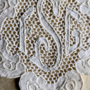 Antique Hand Embroidered Monogram Applique, Edwardian Whitework FSG Initials, 1900s Lace Insert Sewing Framing