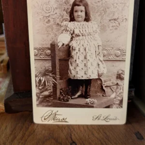 Antique Victorian Cabinet Card Child Portrait, Kate Greenaway Dress, 1891 J. Strauss Photography