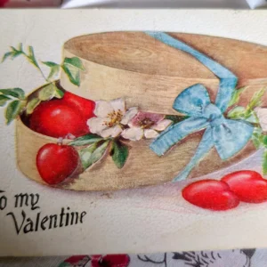 Valentine Postcard 1900s Wooden Box Hearts Die Cut Card