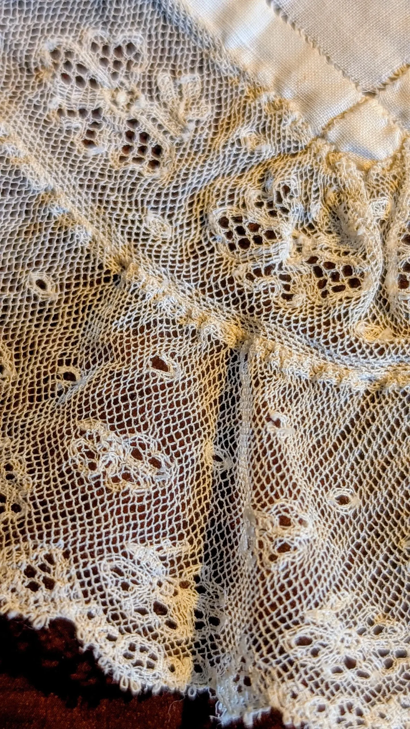 Victorian Handkerchief Drawn Thread Center Ruffle Lace Edging Early 1900's